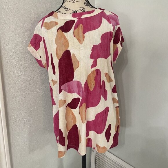 Lularoe Ashley Colored Patch Floral Crepe Stretch White Top Size M 10/12 (B7) - Picture 1 of 7